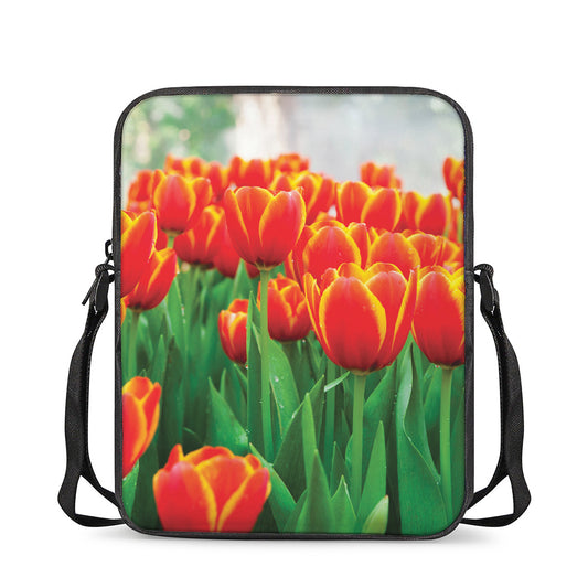 Red And Yellow Tulip Print Rectangular Crossbody Bag