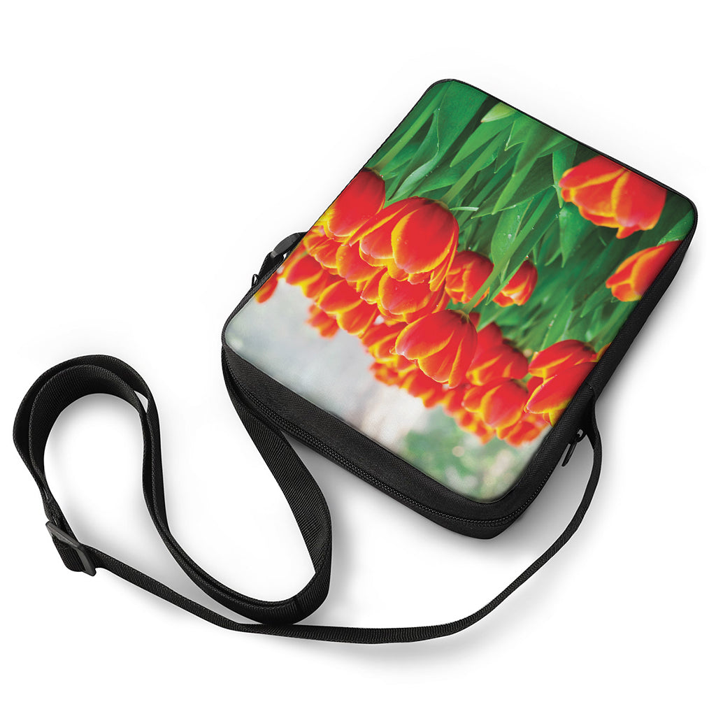 Red And Yellow Tulip Print Rectangular Crossbody Bag