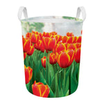 Red And Yellow Tulip Print Round Laundry Basket