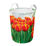 Red And Yellow Tulip Print Round Laundry Basket
