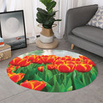 Red And Yellow Tulip Print Round Rug