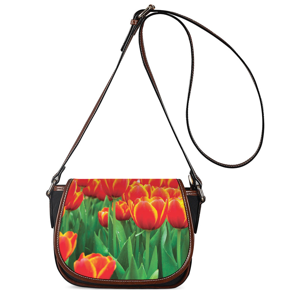 Red And Yellow Tulip Print Saddle Bag