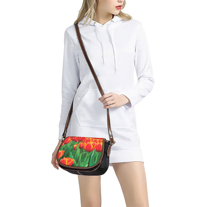 Red And Yellow Tulip Print Saddle Bag