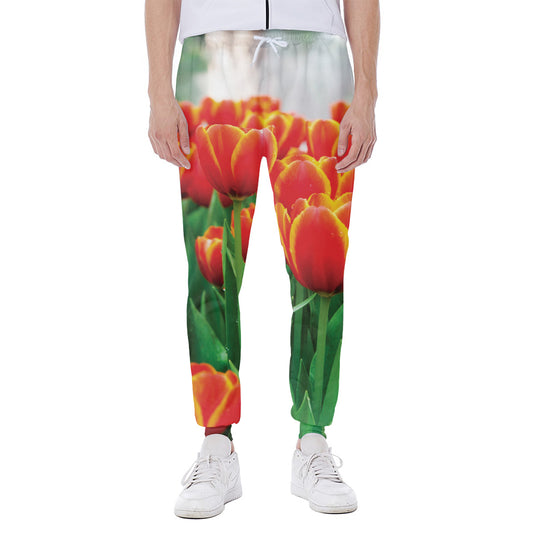 Red And Yellow Tulip Print Scuba Joggers