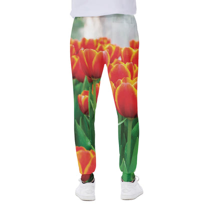Red And Yellow Tulip Print Scuba Joggers