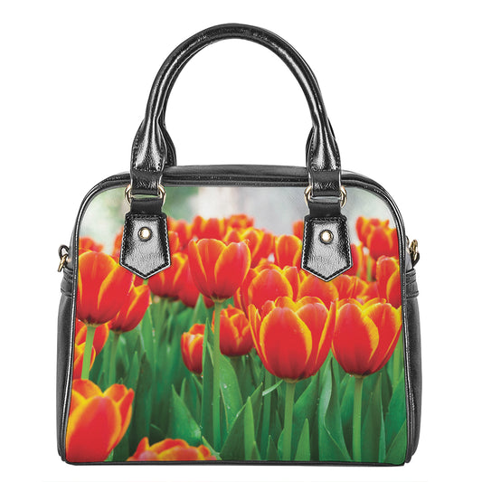 Red And Yellow Tulip Print Shoulder Handbag
