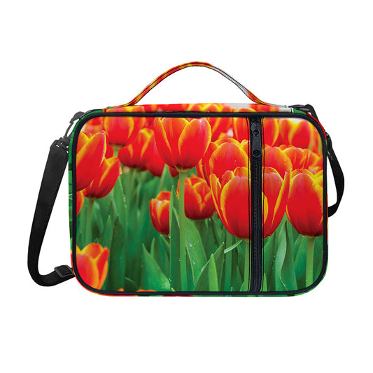 Red And Yellow Tulip Print Shoulder Strap Bible Bag