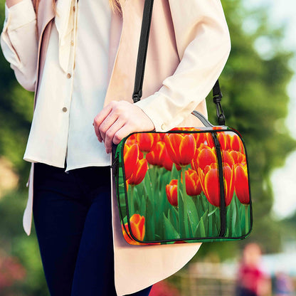 Red And Yellow Tulip Print Shoulder Strap Bible Bag