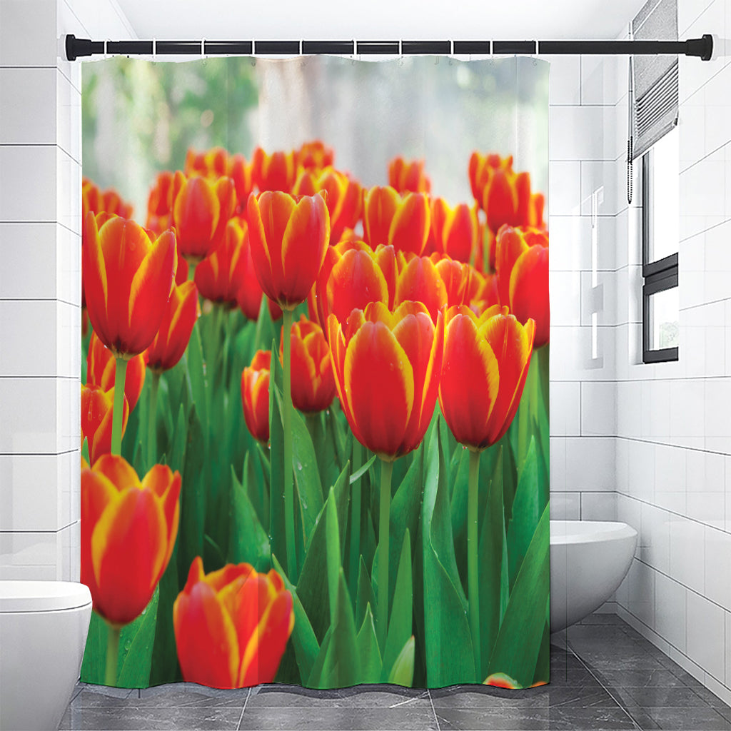 Red And Yellow Tulip Print Shower Curtain