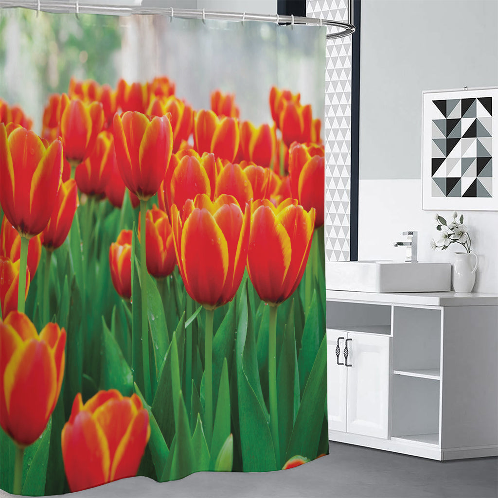 Red And Yellow Tulip Print Shower Curtain