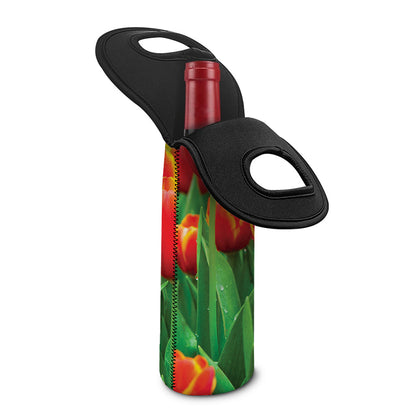 Red And Yellow Tulip Print Single Neoprene Wine Tote