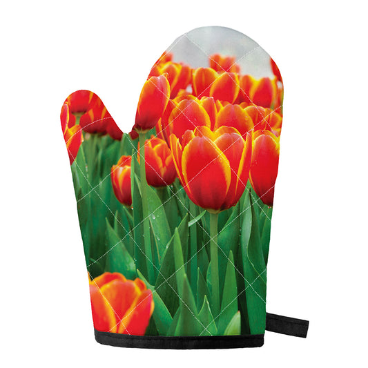 Red And Yellow Tulip Print Single Oven Mitt
