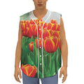 Red And Yellow Tulip Print Sleeveless Baseball Jersey