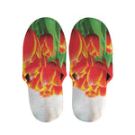 Red And Yellow Tulip Print Slippers