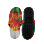 Red And Yellow Tulip Print Slippers