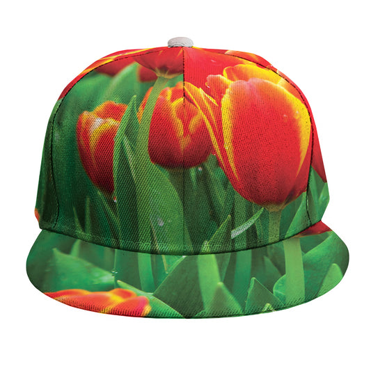 Red And Yellow Tulip Print Snapback Cap