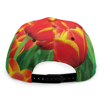 Red And Yellow Tulip Print Snapback Cap