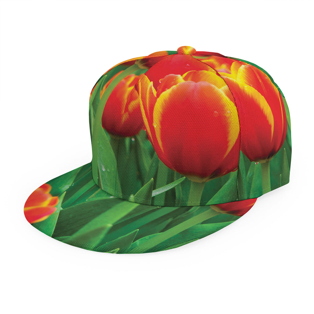 Red And Yellow Tulip Print Snapback Cap