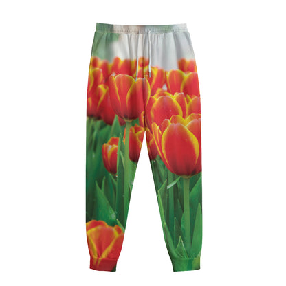 Red And Yellow Tulip Print Sweatpants