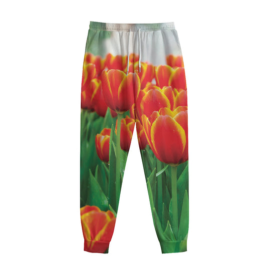 Red And Yellow Tulip Print Sweatpants