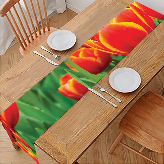 Red And Yellow Tulip Print Table Runner