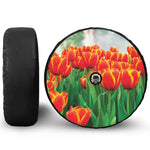 Red And Yellow Tulip Print Tire Cover With Camera Hole