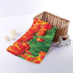 Red And Yellow Tulip Print Towel