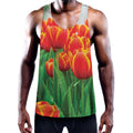 Red And Yellow Tulip Print Men's Workout Tank Top
