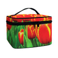 Red And Yellow Tulip Print Travel Makeup Bag