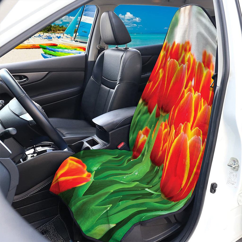 Red And Yellow Tulip Print Waterproof Car Seat Cover