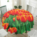 Red And Yellow Tulip Print Waterproof Round Tablecloth