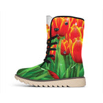 Red And Yellow Tulip Print Winter Boots