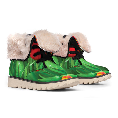 Red And Yellow Tulip Print Winter Boots