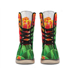 Red And Yellow Tulip Print Winter Boots