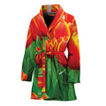 Red And Yellow Tulip Print Women's Bathrobe