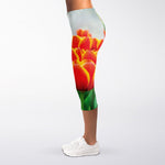 Red And Yellow Tulip Print Women's Capri Leggings