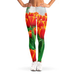 Red And Yellow Tulip Print Women's Leggings