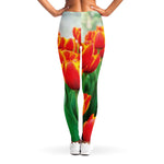 Red And Yellow Tulip Print Women's Leggings