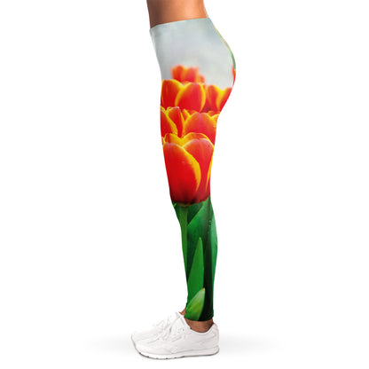 Red And Yellow Tulip Print Women's Leggings