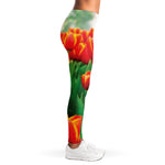Red And Yellow Tulip Print Women's Leggings