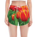 Red And Yellow Tulip Print Women's Split Running Shorts