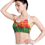 Red And Yellow Tulip Print Women's Sports Bra