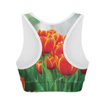 Red And Yellow Tulip Print Women's Sports Bra