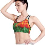 Red And Yellow Tulip Print Women's Sports Bra