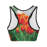 Red And Yellow Tulip Print Women's Sports Bra