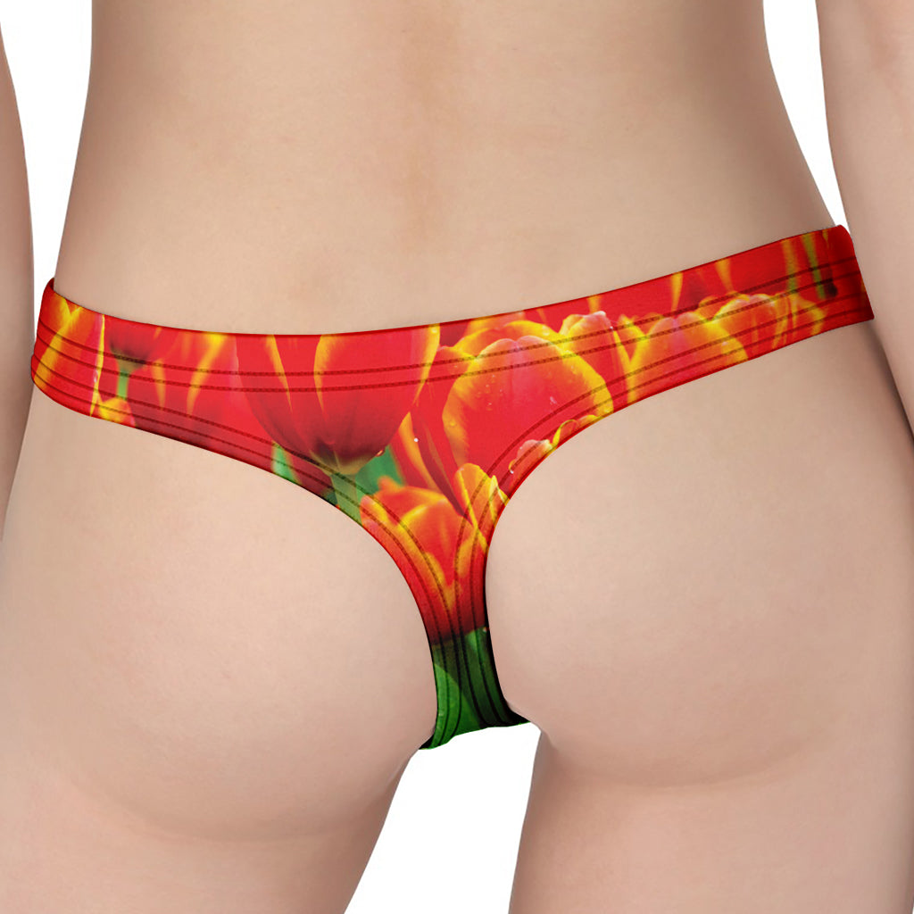 Red And Yellow Tulip Print Women's Thong