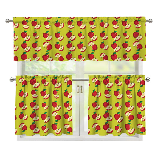 Red Apple Fruit Pattern Print 3 Piece Kitchen Curtains