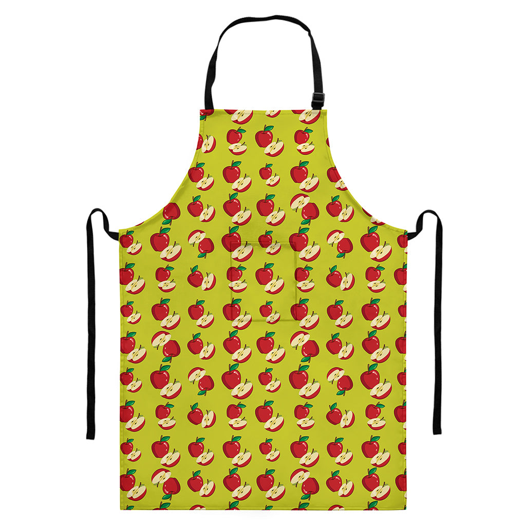 Red Apple Fruit Pattern Print Bib Apron With Pocket