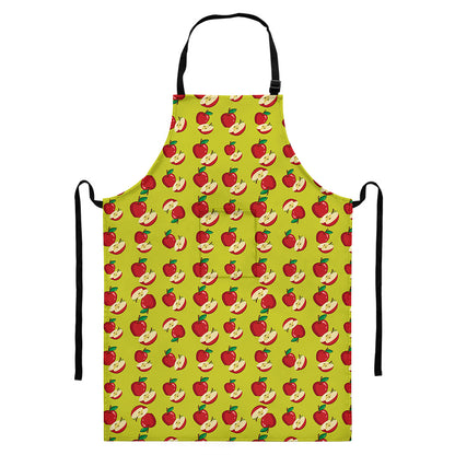 Red Apple Fruit Pattern Print Bib Apron With Pocket