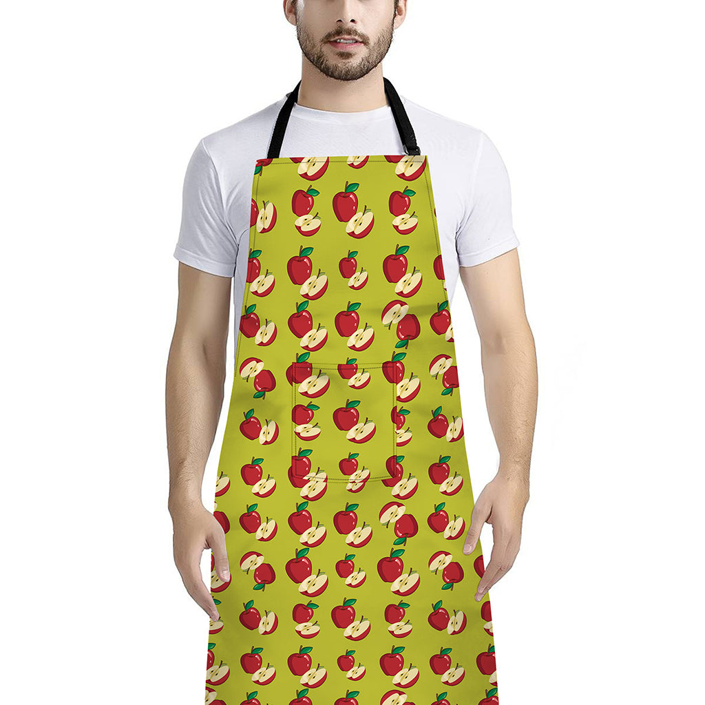Red Apple Fruit Pattern Print Bib Apron With Pocket